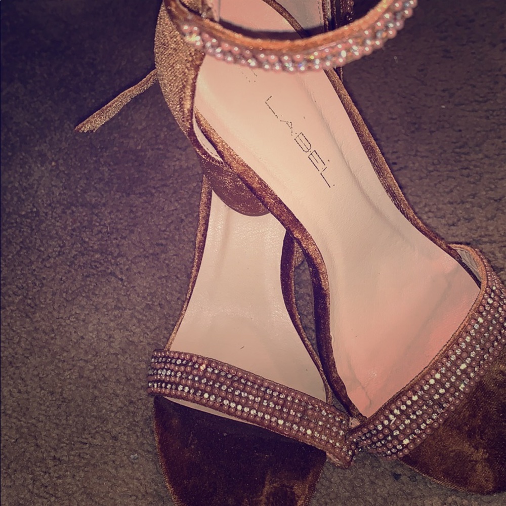 Rhinestone Brown faux fur heel